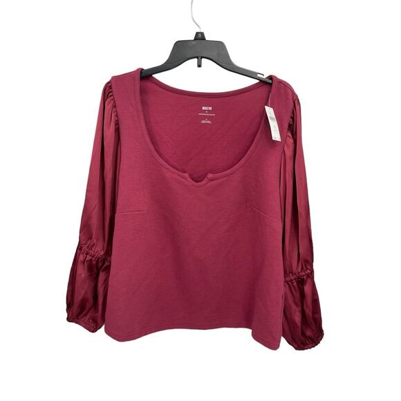 NWT Anthropologie Maeve Top Ribbed Knit Satin Sleeve Size 1X - Picture 1 of 11